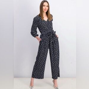 Madewell floral black Ruffle-Sleeve Jumpsuit in Baby's Breath cottagecore boho L